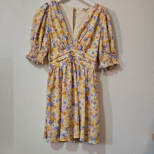 Privy Yellow and Purple Floral Mini Dress S